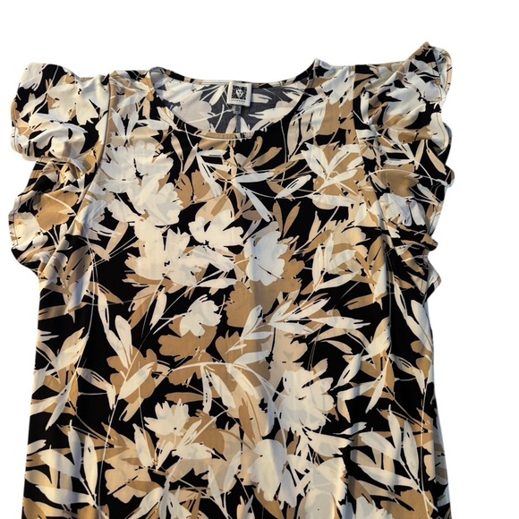 Anne Klein Black and Tan Flutter Sleeve Midi Dress - Picture 2 of 5